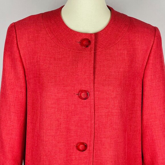 Alfred Dunner 3/4 Sleeve Blazer Sz 14 Tomato Red Decorative Stitch Office - Picture 2 of 6